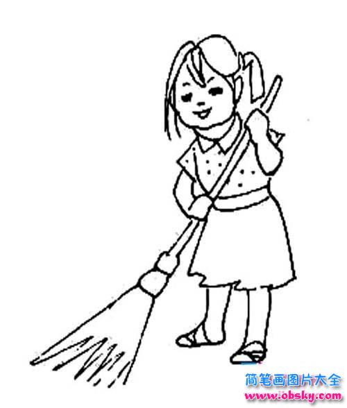 五一劳动节人物简笔画扫地的女孩