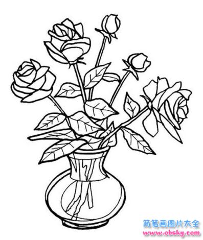 简笔画花瓶中的玫瑰花的具体画法步骤图片教程