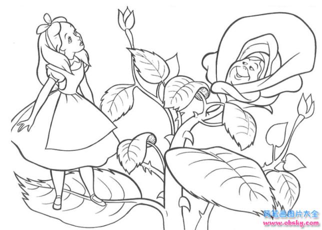 简笔画玫瑰花丛中的爱丽丝的具体画法步骤图片教程