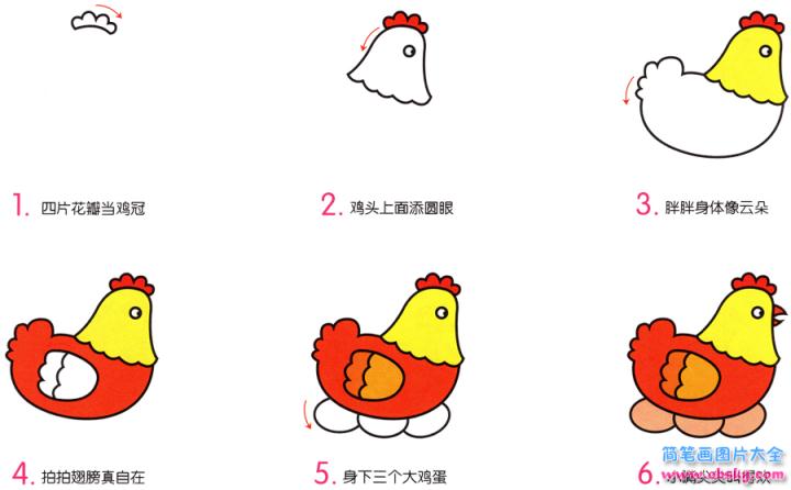 简笔画小母鸡的具体步骤图示