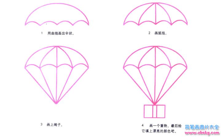 彩色简笔画降落伞的图片教程