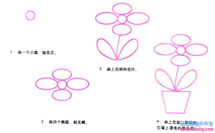 彩色简笔画盆花的图片教程