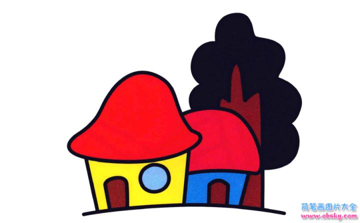彩色简笔画小木屋的图片教程