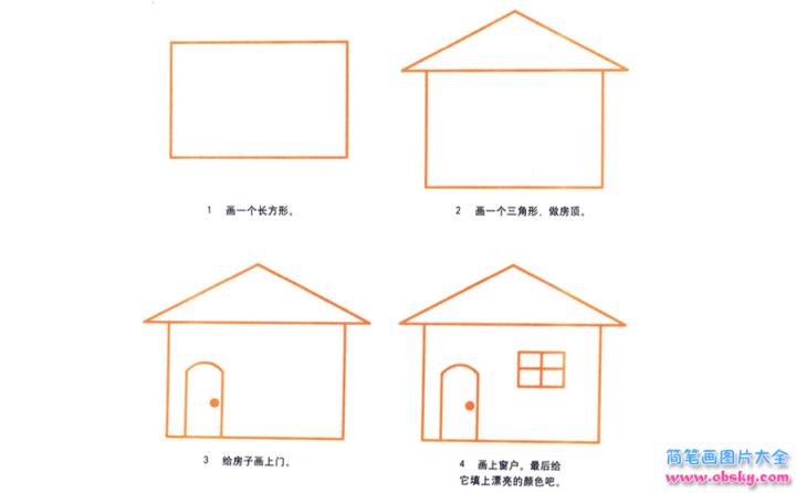 彩色简笔画房子的图片教程