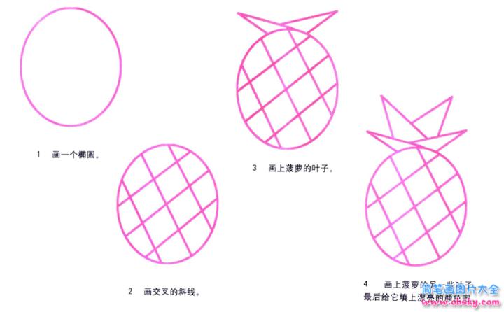 彩色简笔画菠萝的图片教程