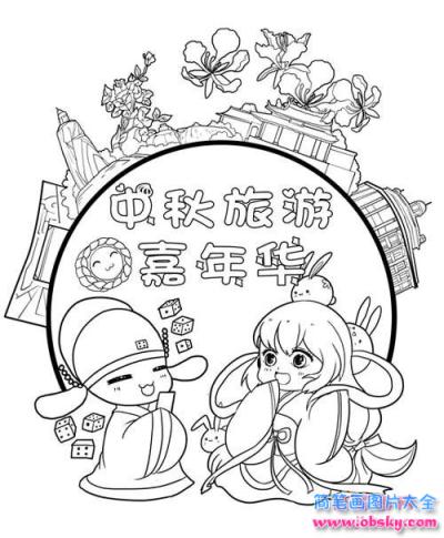 卡通中秋节节日简笔画图片素材