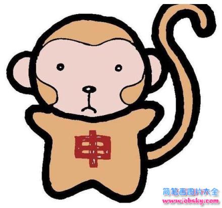 2016年猴年春节简笔画：可爱的彩色猴子