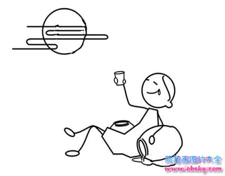 中秋节搞笑创意简笔画图片：醉酒对明月
