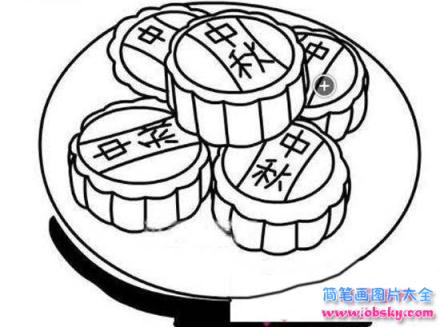 少儿中秋节简笔画图片：一盘中秋月饼