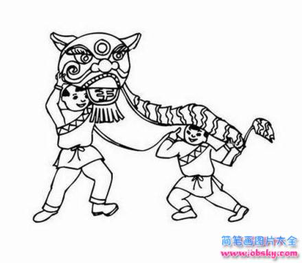 春节习俗简笔画大全：舞狮
