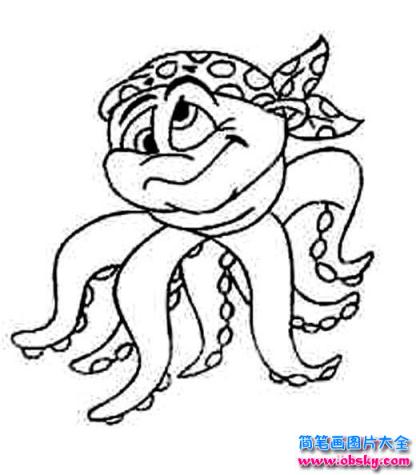 卡通动漫章鱼简笔画：戴头巾的章鱼