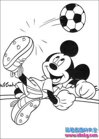 卡通米老鼠简笔画：踢足球的米老鼠