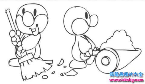 五一劳动节卡通简笔画图片：小鸭子做劳动