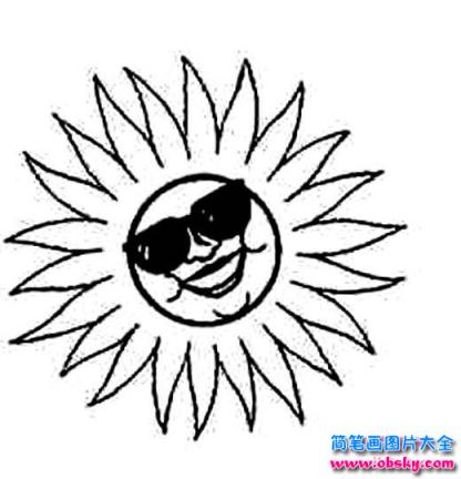 卡通太阳简笔画：戴墨镜的太阳
