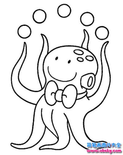 海里的动物简笔画：可爱卡通章鱼