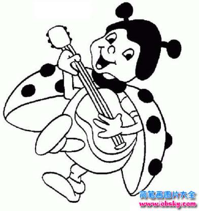 卡通简笔画：弹吉它的七星瓢虫