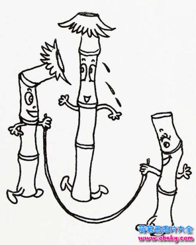 卡通水果简笔画：跳绳的甘蔗