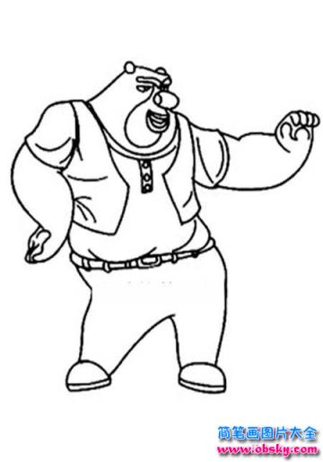 卡通熊大熊二简笔画图片：跳舞的熊大