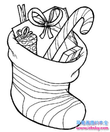 圣诞节简笔画图片：装着礼物的圣诞袜