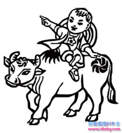 清明节节日人物简笔画图片：牧童遥指杏花村