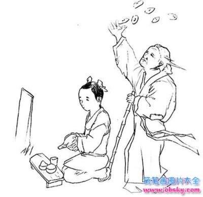 清明节简笔画图片：祭拜亲人