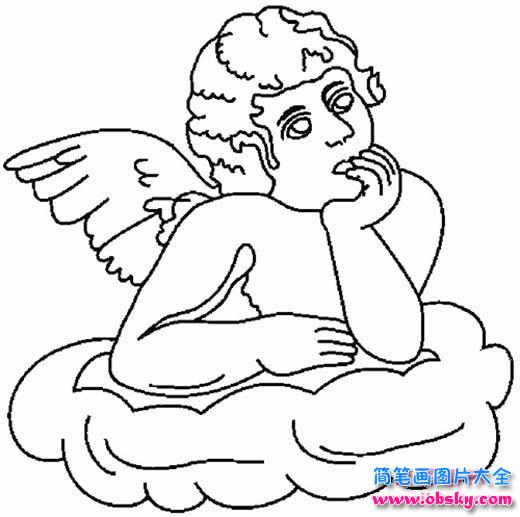 小学生天使简笔画图片：沉思的天使