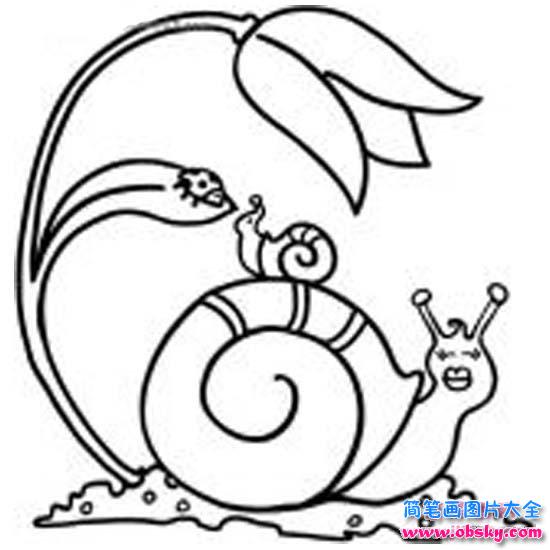 可爱的儿童简笔画:大蜗牛与小蜗牛