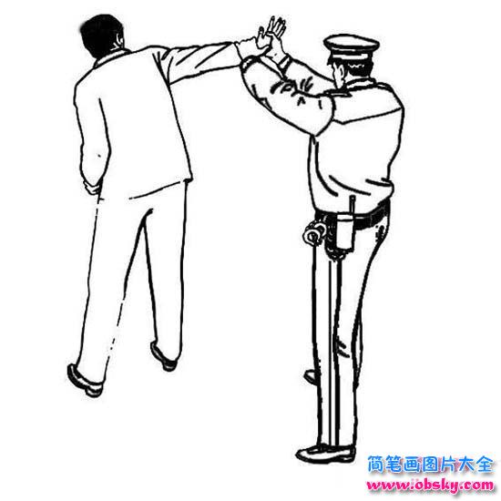 警察抓小偷简笔画图片