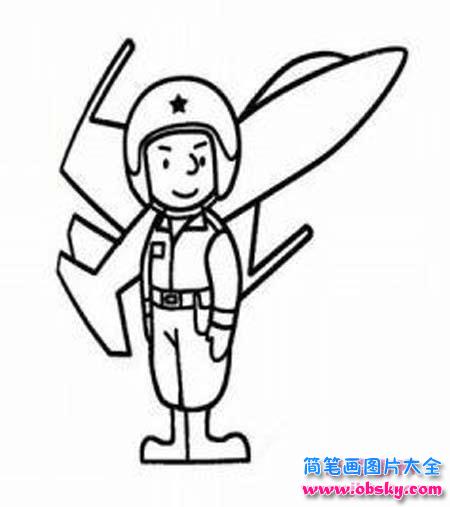 幼儿建军节简笔画图片大全:空军军人