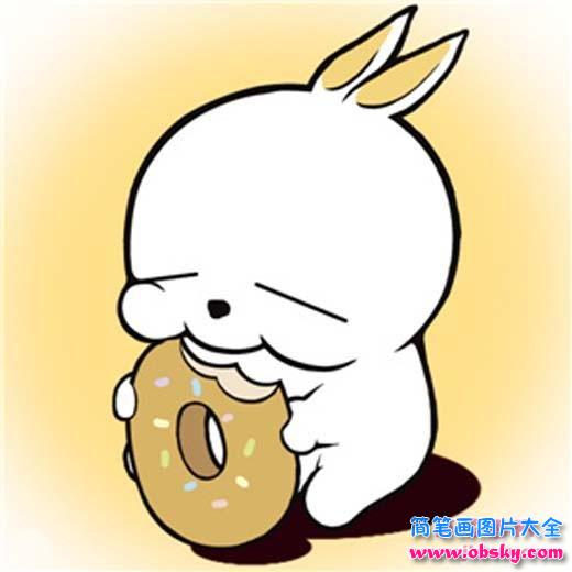 吃甜甜圈的流氓兔简笔画图片