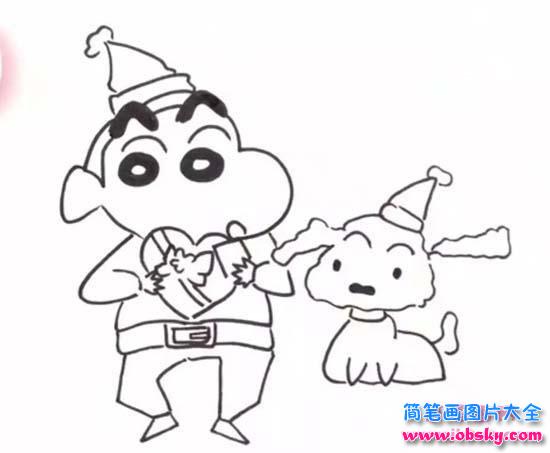 蜡笔小新与小狗小白简笔画图片大全