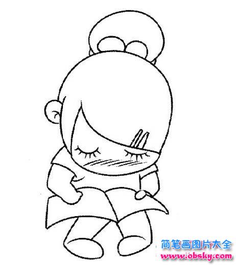 看书的小女孩简笔画
