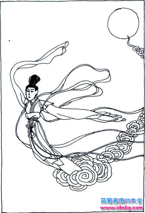翩翩起舞的嫦娥简笔画图片
