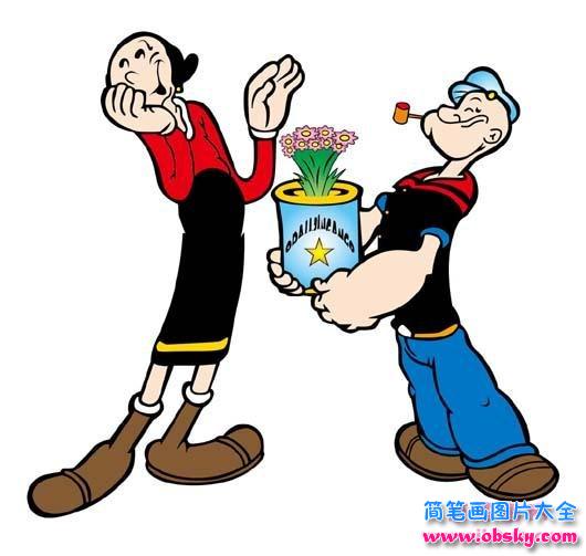 手绘大力水手和奥利弗简笔画图片