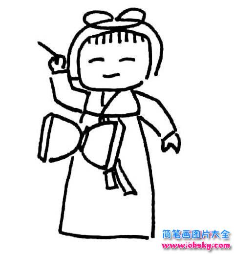 打腰鼓的女孩简笔画