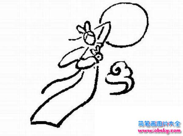 手绘线描嫦娥奔月简笔画图片
