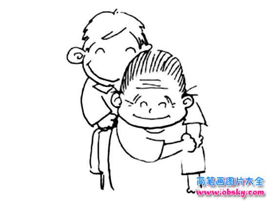 儿童重阳节简笔画图片：我帮奶奶捶背