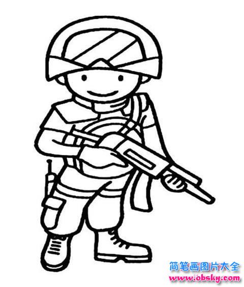 幼儿八一建军节简笔画图片:陆军军人