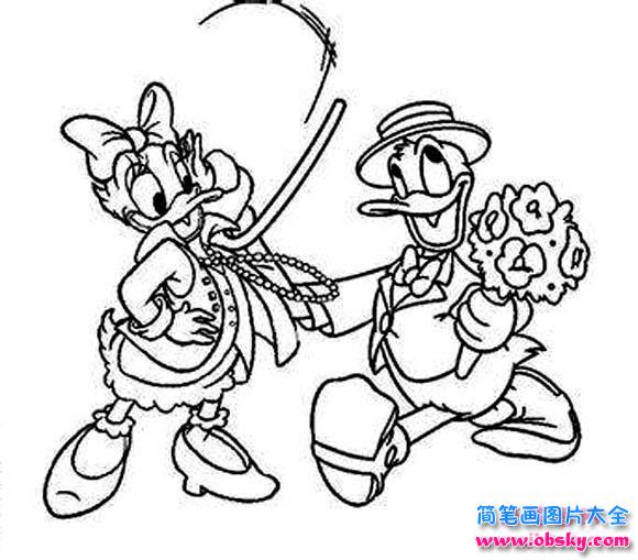 唐纳德唐老鸭和黛丝简笔画图片大全