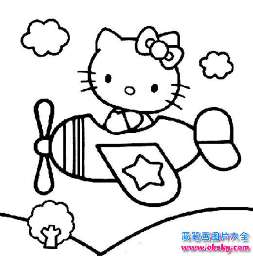 少儿凯蒂猫简笔画图片：坐飞机的hello kitty