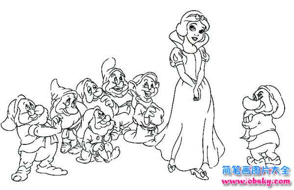 白雪公主和七个小矮人简笔画图片大全