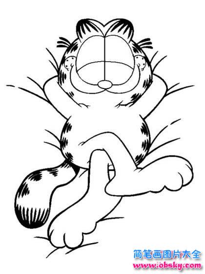 幼儿卡通人物简笔画图片:慵懒的加菲猫