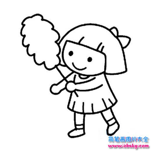 五一劳动节人物简笔画素材图片：掸尘扫房子的女孩