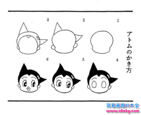 阿童木头像简笔画画法分解图:如何画阿童木