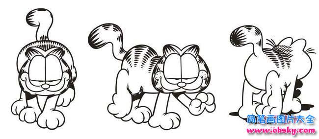 多种体态的可爱卡通加菲猫简笔画图片大全