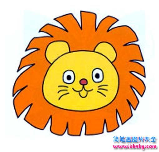 儿童带颜色的狮子正面头像简笔画图片