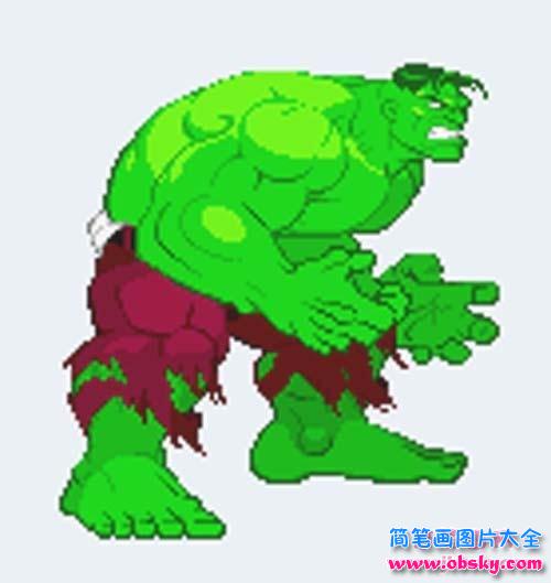 带颜色的绿巨人侧面简笔画图片