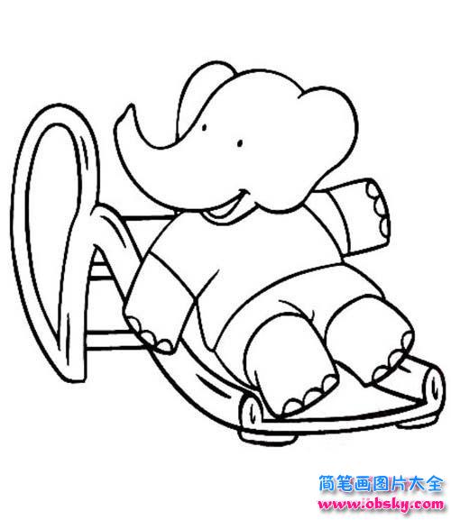 大象玩滑滑梯简笔画
