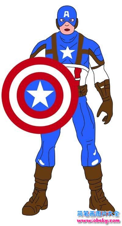 儿童彩色美国队长正面简笔画图片