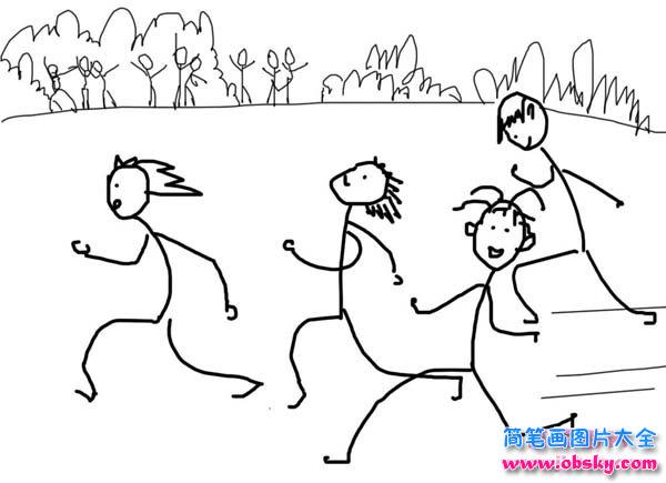 儿童关于火柴人跑步情景简笔画图片大全
